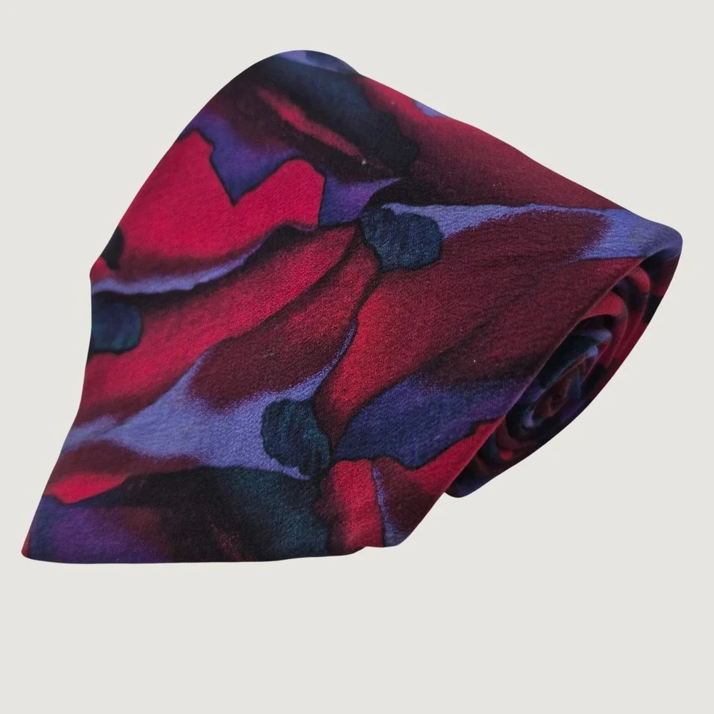 J. Garcia Silk Tie Mens Burgundy Purple Abstract Shangri-La Vintage Artistic